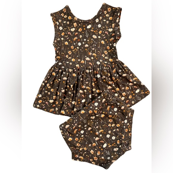 🇨🇦 Little Eyes Auburn Bloom Bamboo Peplum Set - Peplum Top & Bummies - Picture 2 of 6